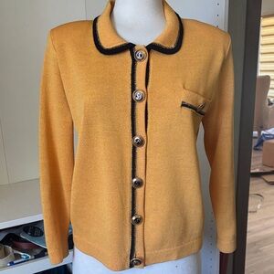 Elegant Yellow Cardigan with Black Trim